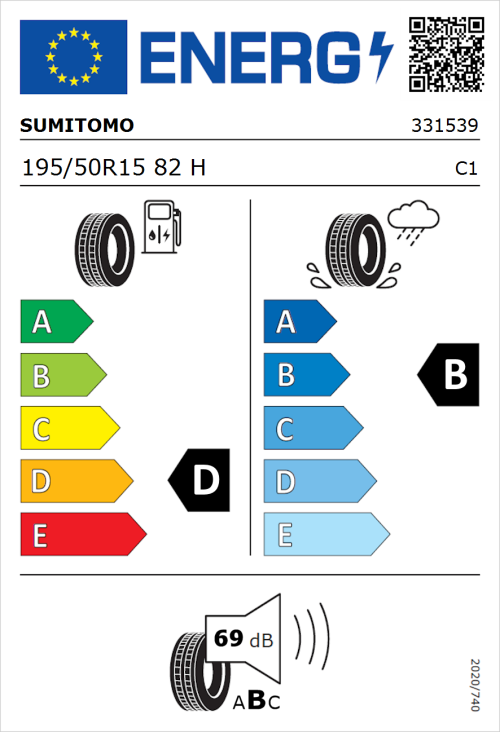 Tyre Label for Sumitomo BC100 195/50R15 82H