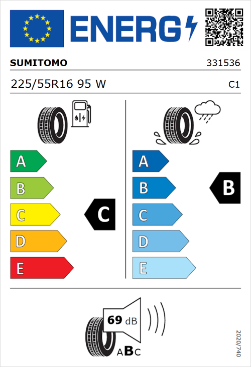 Tyre Label for Sumitomo BC100 225/55R16 95W