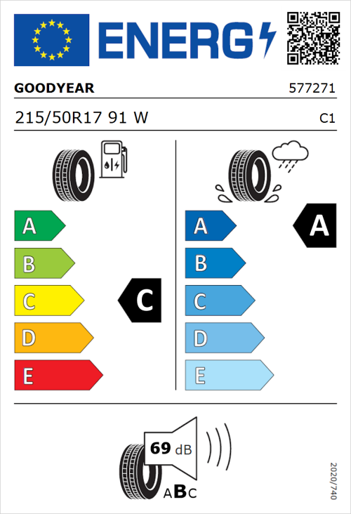 Tyre Label for Goodyear EfficientGrip Performance 2 215/50R17 91W
