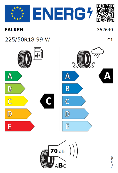 Tyre Label for Falken Azenis FK520 SUV 225/50R18 99W