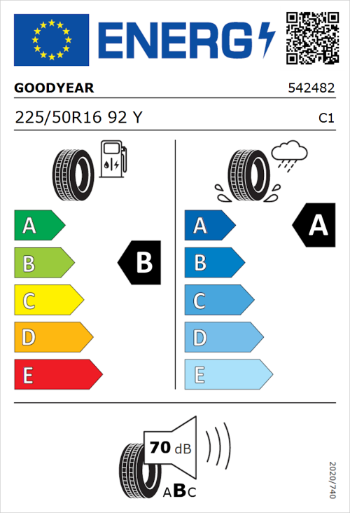 Tyre Label for Goodyear EfficientGrip Performance 2 225/50R16 92Y