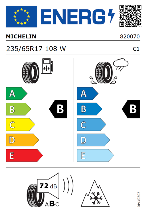 Tyre Label for Michelin CrossClimate 3 235/65R17 108W